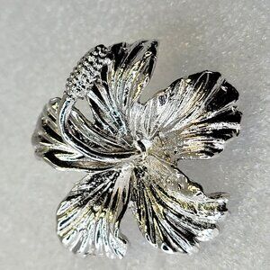 Rhodium Hibiscus Brooch Medium Size Pin